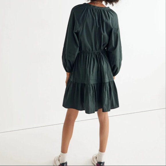 MADEWELL CRINKLE POPLIN FOREST GREEN MINI DRESS BOHO EARTHY NWOT $128 XS/S - Picture 4 of 12